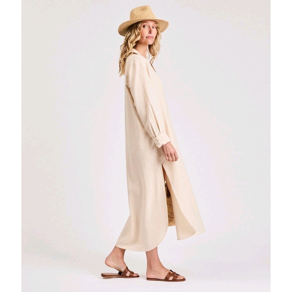 NWOT MyBodhi Linen Blend Tunic Dress Maxi Sand Beige Boho Long Lagenlook OS - Picture 2 of 16